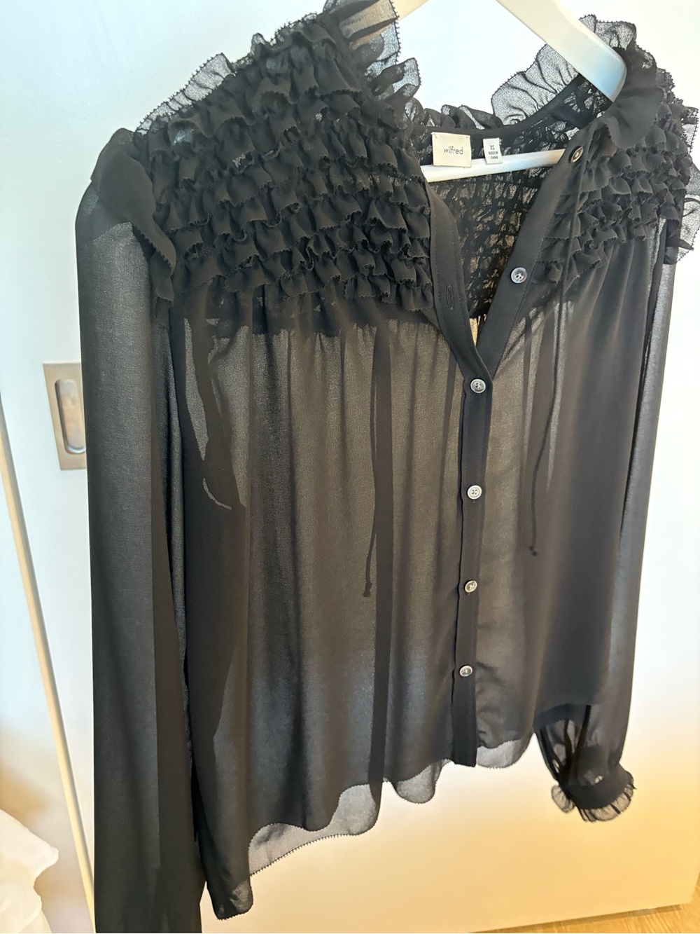 Aritzia Wilfred Sheer Ruffle Button-Front Blouse - Black